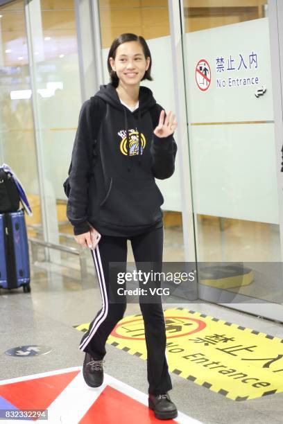 Japanese model and actress Kiko Mizuhara is seen at Shanghai Pudong International Airport on August 16, 2017 in Shanghai, China.