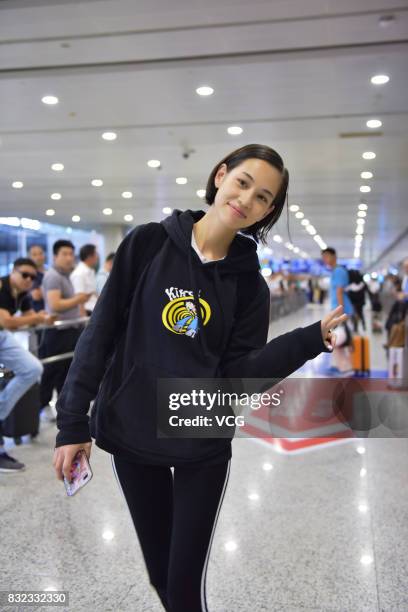 Japanese model and actress Kiko Mizuhara is seen at Shanghai Pudong International Airport on August 16, 2017 in Shanghai, China.