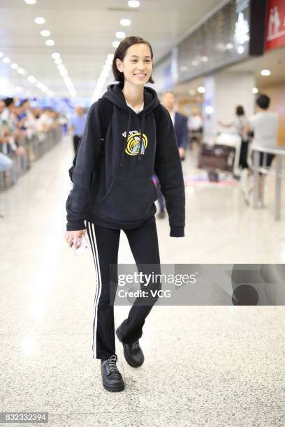 Japanese model and actress Kiko Mizuhara is seen at Shanghai Pudong International Airport on August 16, 2017 in Shanghai, China.