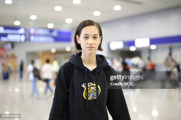 Japanese model and actress Kiko Mizuhara is seen at Shanghai Pudong International Airport on August 16, 2017 in Shanghai, China.