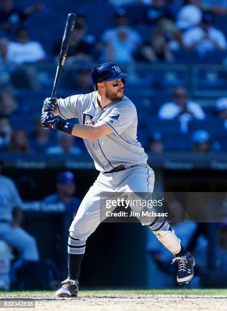 Trevor Plouffe of the Tampa Bay Rays in action against the New York Yankees at Yankee Stadium on July 30, 2017 in the Bronx borough of New York City....