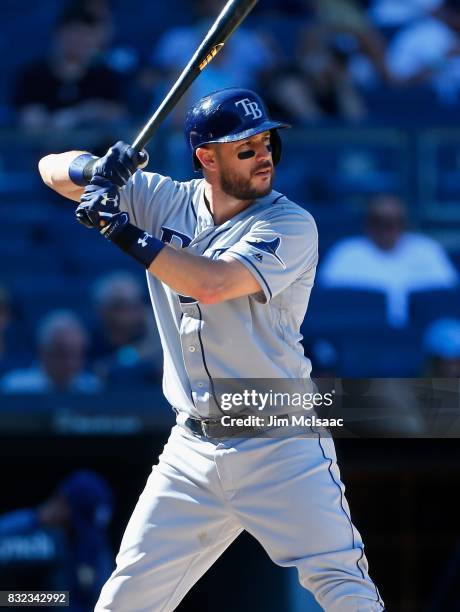 Trevor Plouffe of the Tampa Bay Rays in action against the New York Yankees at Yankee Stadium on July 30, 2017 in the Bronx borough of New York City....