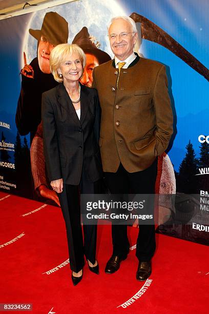 Edmund Stoiber and his wife Karin Stoiber attend the German premiere of 'Brandner Kaspar' on October 11, 2008 in Munich, Germany.