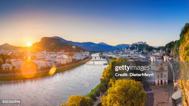 salzburg at sunrise, salzburger land, austria - salzburger land stock pictures, royalty-free photos & images