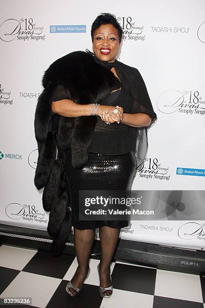 Singer and Actress Miki Howard arrives at the 18th Annual Divas Simply Singing at the Wilshire Theater on October 11, 2008 in Beverly Hills,...