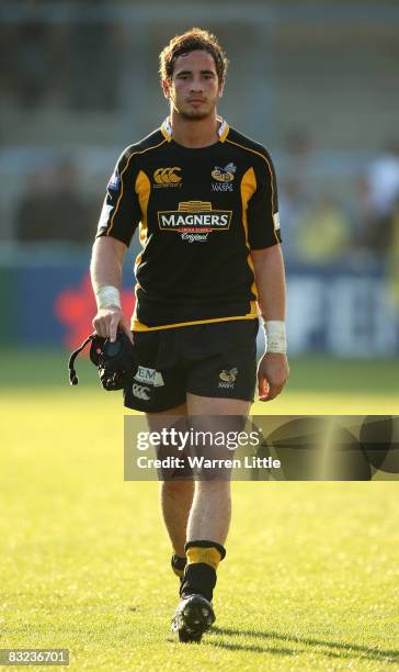 Danny Cipriani of London Wasps walks off the pitch after winning the Heineken Cup match between London Wasps and Castres Olympique at Adams Park on...