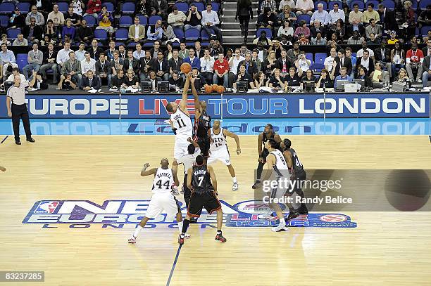 The opening tip off of the preseason game between the New Jersey Nets and the Miami Heat as part of the 2008 NBA Europe Live Tour on October 12, 2008...