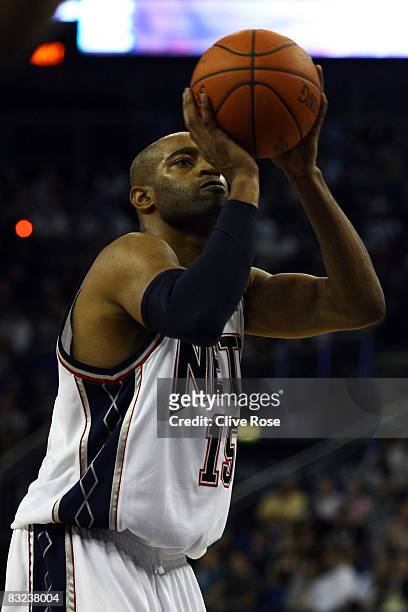 Vince Carter of the New Jersey Nets takes a free throw during the NBA preseason game as part of the 2008 NBA Europe Live Tour between New Jersey Nets...