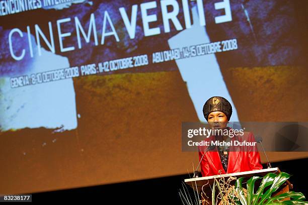 Euzhan Palcy attends the Cinema Verite Award Ceremony hosted by Queen Noor of Jordan and Meg Ryan at Opera Bastille on October 11, 2008 in Paris.