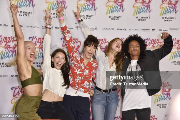 Maike Mohr, Emily Kusche, Ute Wieland, Flora Li Thiemann and Alice Martin attend the 'Tigermilch' Premiere at Kino in der Kulturbrauerei on August...