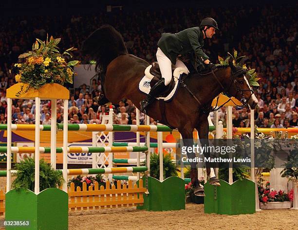 Billy Twomey of Ireland riding J'Taime Fleamenco wins the HOYS Diamond Jubilee Leading Show Jumper of the Year event during Final day of the Horse of...