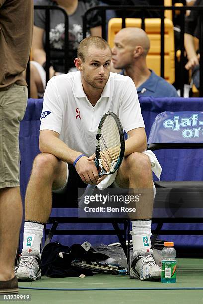 Professional Tennis Player Andy Roddick attends the Advanta WTT Smash Hits event at the Kennesaw State University Convocation Center on October 12,...