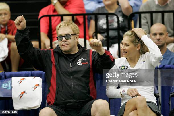 Recording Artist Sir Elton John and Former Tennis Professional Anna Kournikova attend the Advanta WTT Smash Hits event at the Kennesaw State...