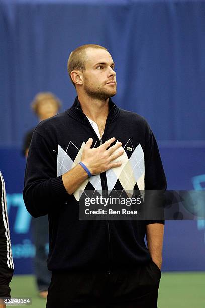 Professional Tennis Player Andy Roddick attends the Advanta WTT Smash Hits event at the Kennesaw State University Convocation Center on October 12,...