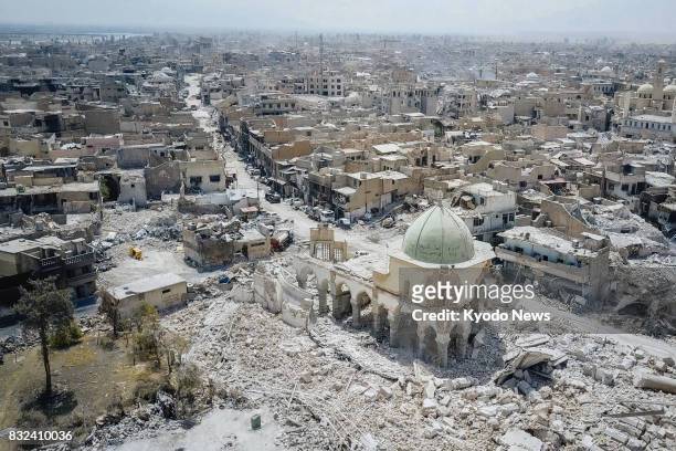 Photo taken July 29 shows the ruined Great Mosque of al-Nuri after Islamic State destroyed the symbol of the Old City of Mosul. On July 10, the Iraqi...