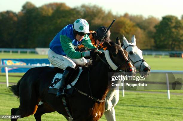 Timmy Murphy riding Abragante and David O'Meara riding Turgeonev in action during the Edward Hammer Memorial Handicap Chase at Haydock Park...