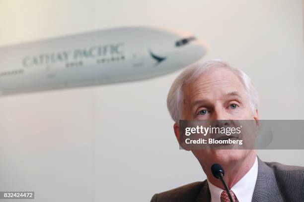 John Slosar, chairman of Cathay Pacific Airways Ltd., speaks during a news conference in Hong Kong, China, on Wednesday, Aug. 16, 2017. Cathay...