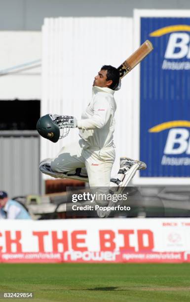 Tamim Iqbal of Bangladesh celebrates his century during day 2 of the 2nd npower Test between England and Bangladesh at Old Trafford in Manchester on...