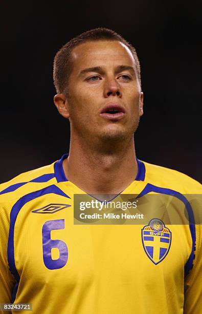 Daniel Andersson of Sweden prior to the FIFA 2010 World Cup European Group 1 Qualifier between Sweden and Portugal at the Rasunda Stadium on October...