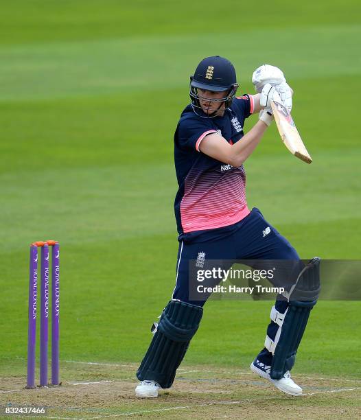 Harry Brook of England U19s bats during the 5th Youth ODI match between England U19s and India Under 19s at The Cooper Associates County Ground on...