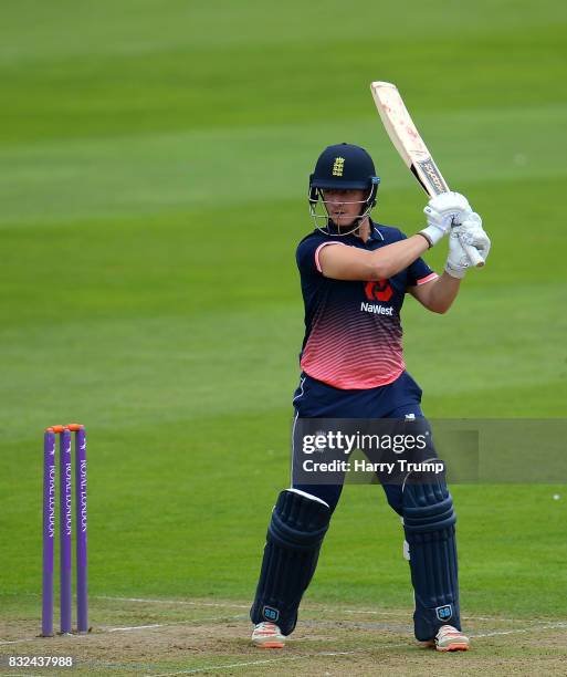 Liam Banks of England U19s bats during the 5th Youth ODI match between England U19s and India Under 19s at The Cooper Associates County Ground on...