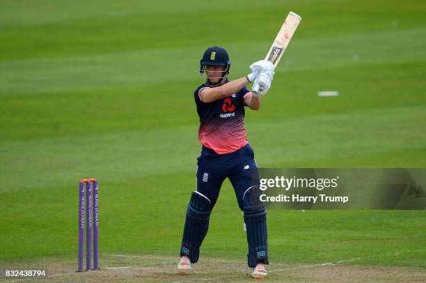 Liam Banks of England U19s bats during the 5th Youth ODI match between England U19s and India Under 19s at The Cooper Associates County Ground on...