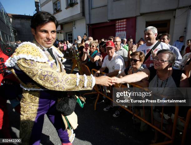 Spanish bullfighter Francisco Rivera performs during a bullfighting as part of the La Peregrina Festival at Plaza de Pontevedra bullring on August...