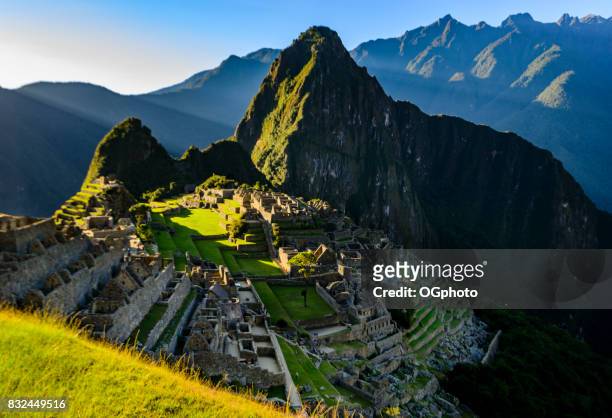 view of machu picchu as seen from the inca trail - ogphoto stock pictures, royalty-free photos & images