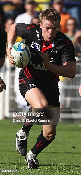 Dwayne Peel the Sale scrumhalf charges upfield during the Heineken Cup match between ASM Clermont Auvergne v Sale Sharks at Stade Marcel Michelin on...