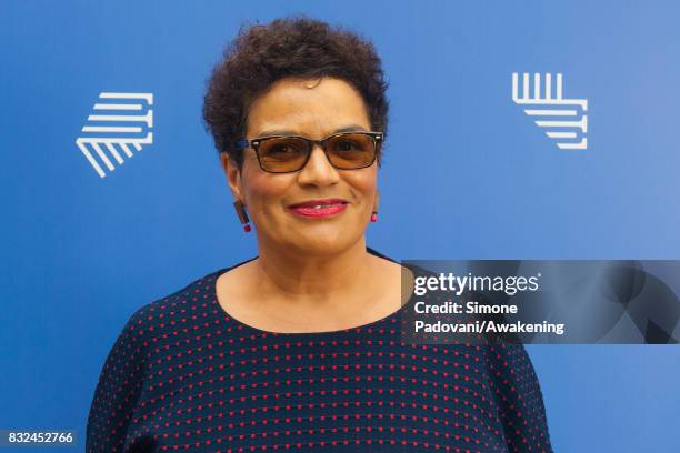 Jackie Kay attends a photocall during the Edinburgh International Book Festival on August 16, 2017 in Edinburgh, Scotland.