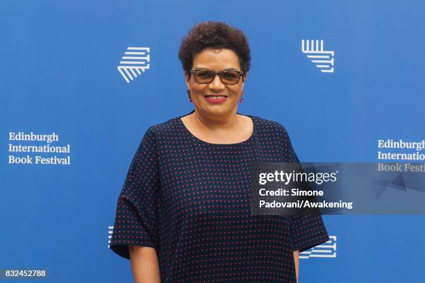 Jackie Kay attends a photocall during the Edinburgh International Book Festival on August 16, 2017 in Edinburgh, Scotland.