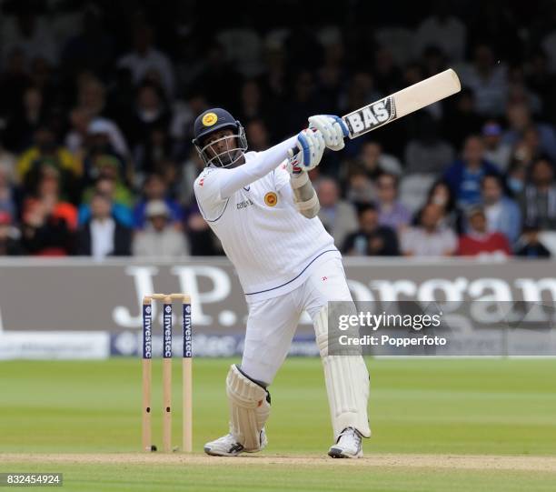 Angelo Matthews of Sri Lanka on the way to a century during Day 4 of the 1st Test between England and Sri Lanka at Lord's Cricket Ground in London on...