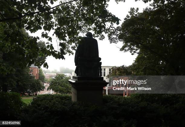 The statue of US Supreme Court Chief Justice Roger Brooke Taney sits in front of the Maryland State House, on August 16, 2017 in Annapolis, Maryland....