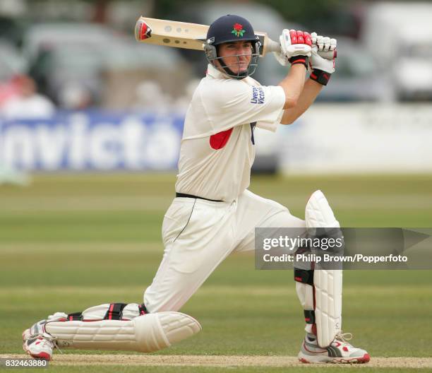 Mal Loye batting for Lancashire during his innings of 98 runs in the County Championship match between Kent and Lancashire at the St Lawrence Ground,...