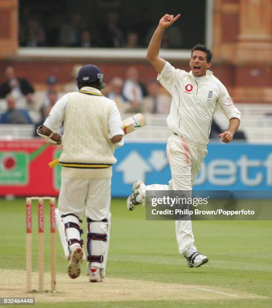 Sajid Mahmood of England celebrates the wicket of Sri Lanka's Thilan Samaraweera in the 2nd innings of the 1st Test match between England and Sri...
