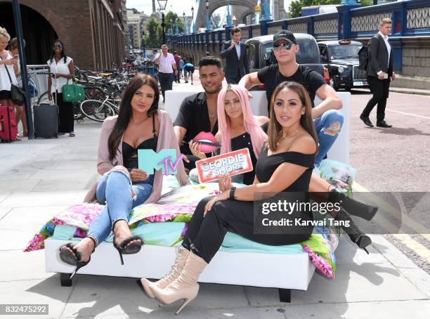 Abbie Holborn, Sophie Kasaei, Nathan Henry, Scotty T and Chloe Ferry attends the Geordie Shore series 15 "Shag Pad on Tour " cast launch at Tower...