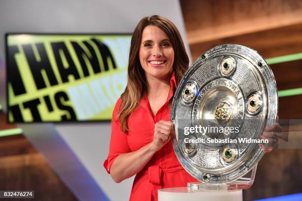 Presenter Birgit Noessing poses for a picture during the Eurosport Bundesliga Media Day on August 16, 2017 in Unterfohring, Germany.