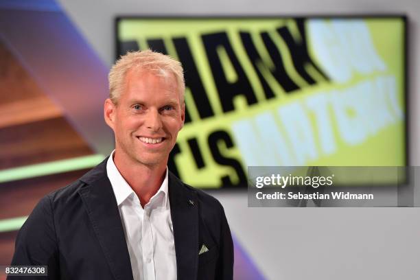 Presenter Jan Henkel poses for a picture during the Eurosport Bundesliga Media Day on August 16, 2017 in Unterfohring, Germany.