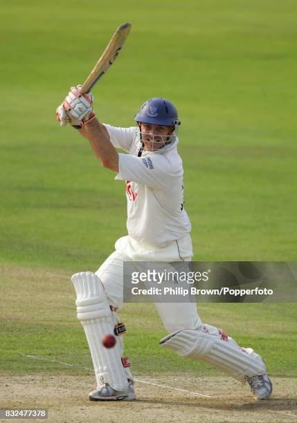 Sussex batsman Michael Yardy hits a four during his innings of 119 runs in the County Championship match between Nottinghamshire and Sussex at Trent...