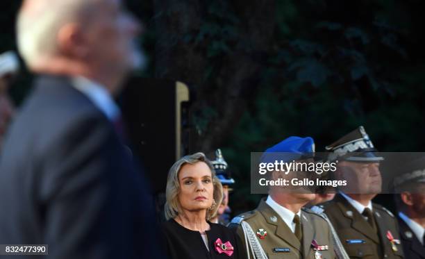 Anna Maria Anders at the Powazki Military Cemetery on August 14, 2017 in Warsaw, Poland. The President gave a speech during the appeal of remembrance...