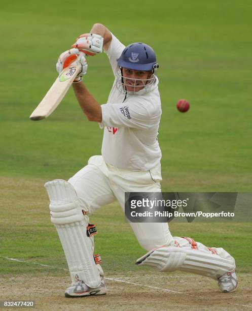 Michael Yardy batting for Sussex during his innings of 119 runs in the County Championship match between Nottinghamshire and Sussex at Trent Bridge,...