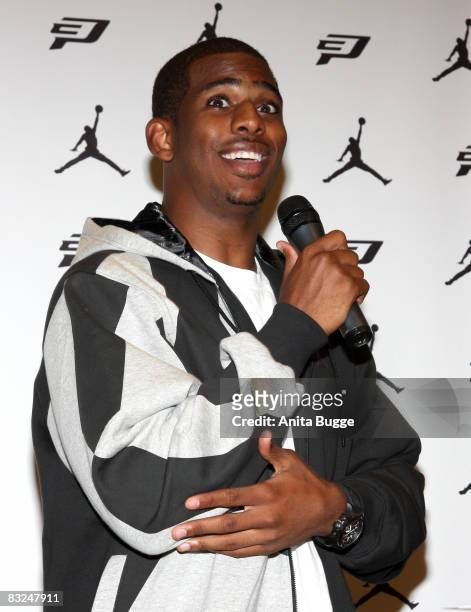 Player New Orleans Hornets point guard Chris Paul during an instore appearance at the Niketown store on October 13, 2008 in Berlin, Germany.