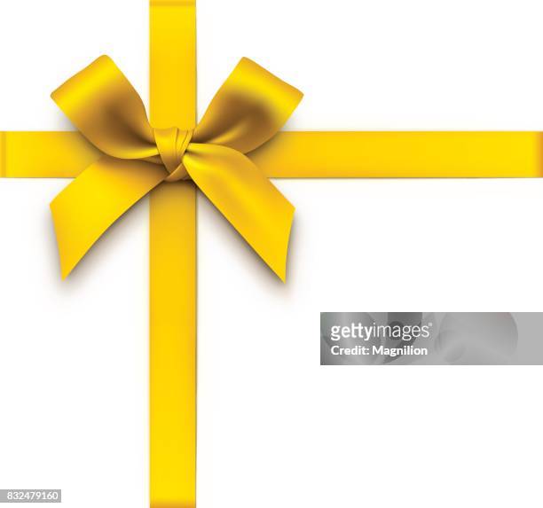 gold geschenk bogen mit bändern - gelb stock-grafiken, -clipart, -cartoons und -symbole