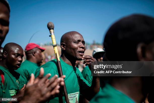 Members of the Association of Mineworkers and the Marikana community gather to commemorate the fifth anniversary of the Marikana Massacre in...