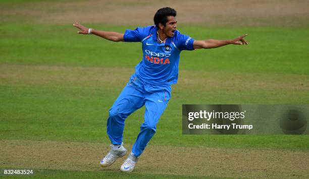 Kamlesh Nagarkoti of India U19s appeals during the 5th Youth ODI match between England U19s and India Under 19s at The Cooper Associates County...