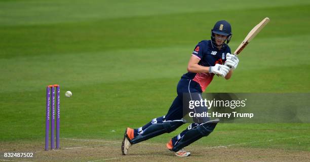 Tom Lammonby of England U9s bats during the 5th Youth ODI match between England U19s and India Under 19s at The Cooper Associates County Ground on...