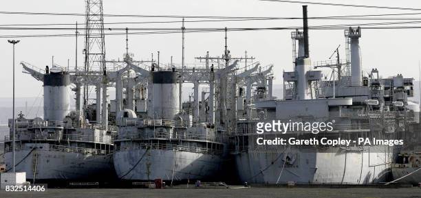Naval Reserve vessels sit in dry dock in Hartlepool, after council planners threw out an application to dismantle the so-called "ghost ships".