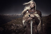 Beautiful Blonde Sword wielding viking warrior female