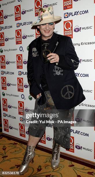 Boy George with his Q Classic Song award during the Q Awards 2006, at the Grosvenor House Hotel in central London. PRESS ASSOCIATION Photo. Picture...