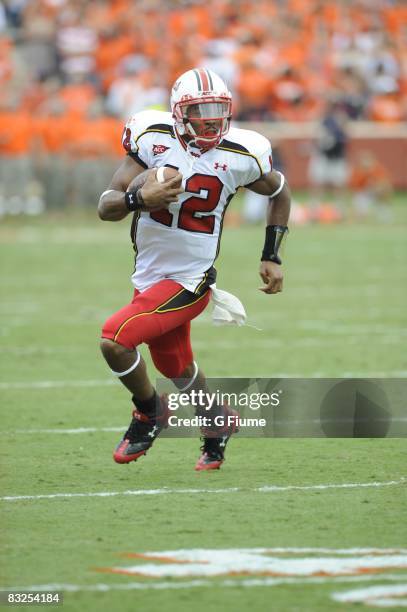 Josh Portis of the Maryland Terrapins runs the ball against the Clemson Tigers at Memorial Stadium on September 27, 2008 in Clemson, South Carolina....